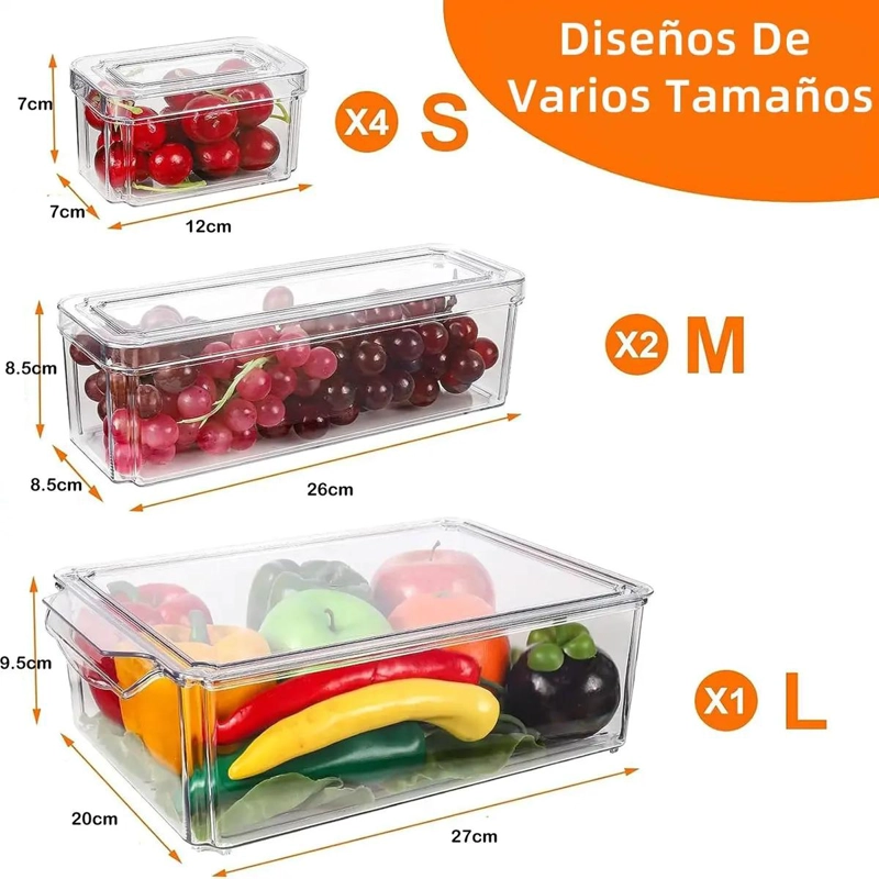 ORGANIZADOR DE REFRIGERADOR CON 7 CONTENEDORES TRANSPARENTES Y HERME TICOS - 3