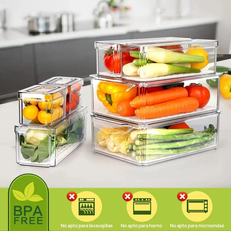 ORGANIZADOR DE REFRIGERADOR CON 7 CONTENEDORES TRANSPARENTES Y HERME TICOS - 5