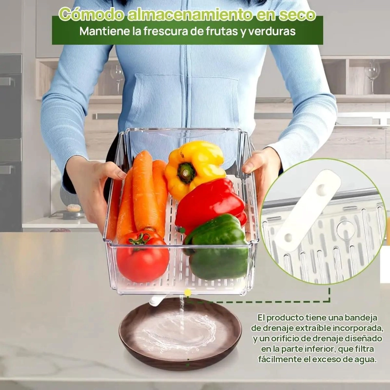 ORGANIZADOR DE REFRIGERADOR CON 7 CONTENEDORES TRANSPARENTES Y HERME TICOS - 7
