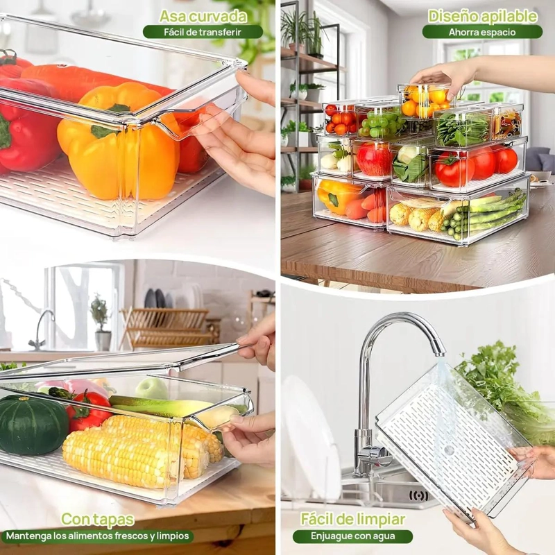 ORGANIZADOR DE REFRIGERADOR CON 7 CONTENEDORES TRANSPARENTES Y HERME TICOS - 8