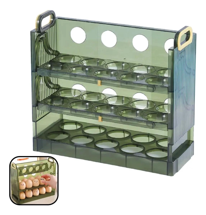 CONTENEDOR ORGANIZADOR DE HUEVOS APILABLE 3 NIVELES VERDE - 1