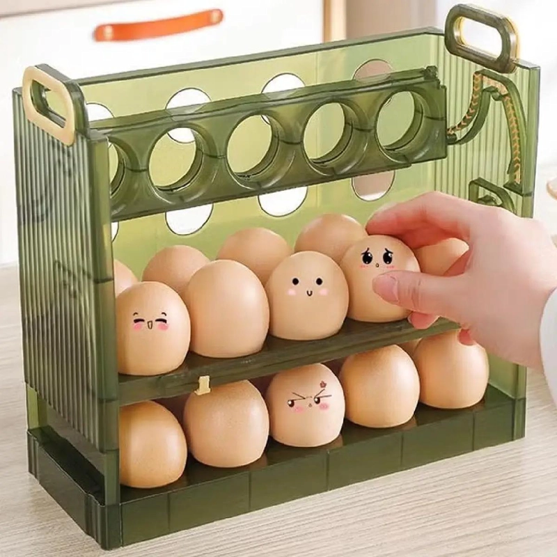 CONTENEDOR ORGANIZADOR DE HUEVOS APILABLE 3 NIVELES VERDE - 2
