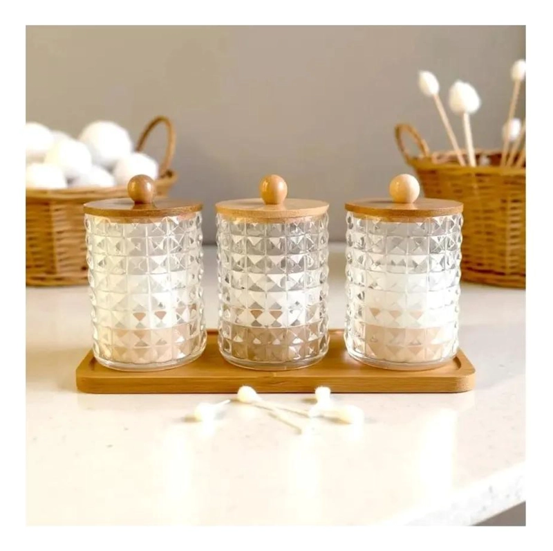 SET DE 3 FRASCOS ORGANIZADORES PARA COSME TICOS CON BANDEJA DE BAMBU - 4