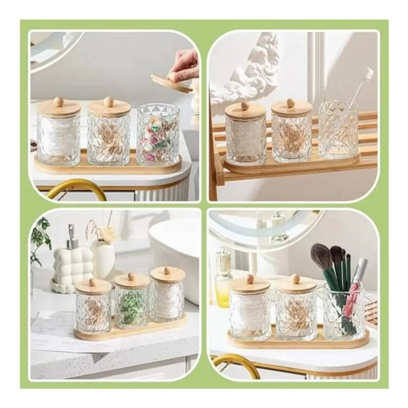 SET DE 3 FRASCOS ORGANIZADORES PARA COSME TICOS CON BANDEJA DE BAMBU - 5