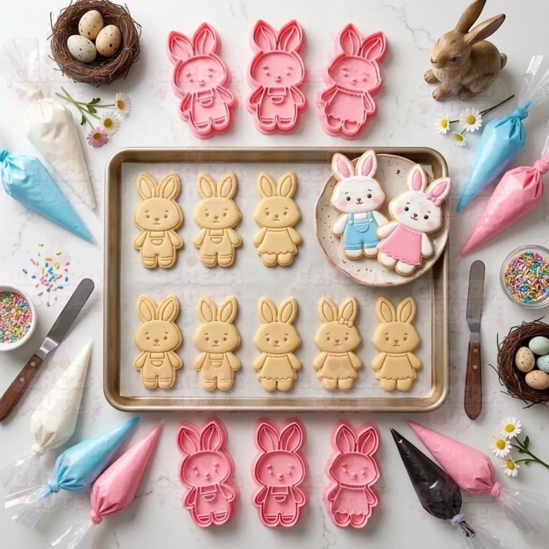 CORTADORES Y SELLOS DE GALLETA CONEJOS PARA PASCUA - 3