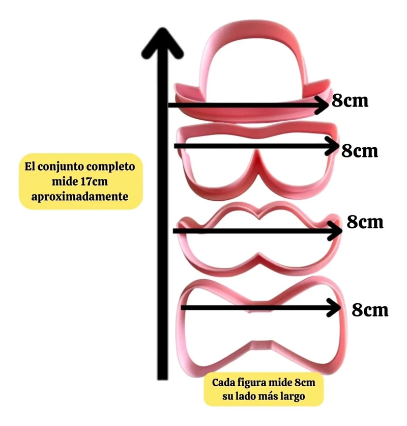 SET DE CORTADORES PARA GALLETAS CON DISEÑO DE SOMBRERO LENTES BIGOTE Y CORBATIN - 2