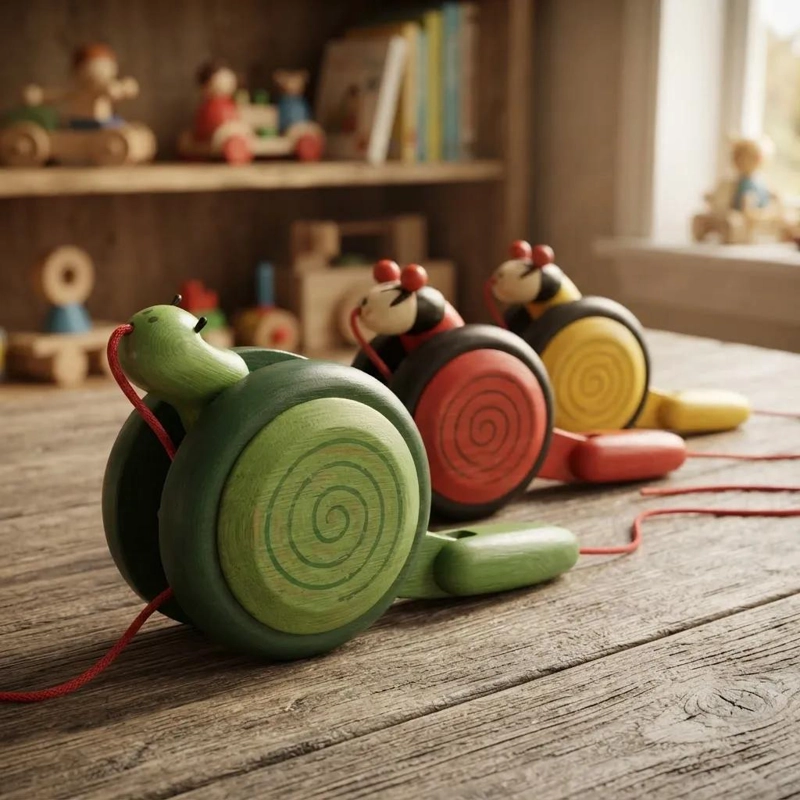 PACK DE 2 CARACOLES DE ARRASTRE EN MADERA PARA NIÑOS - 4