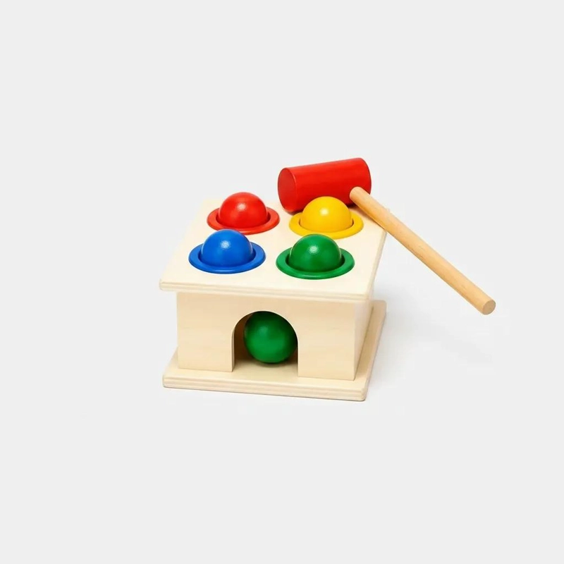 JUGUETE DIDACTICO DE MADERA PARA GOLPEAR PELOTAS DE COLORES - 4