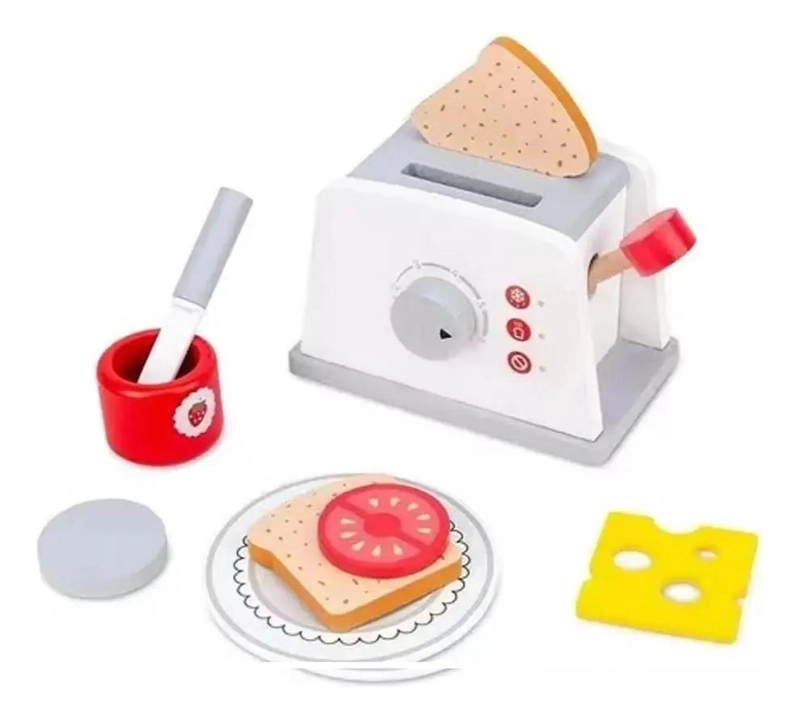 TOSTADORA DE JUGUETE DE MADERA CON ACCESORIOS PARA NIÑOS - 1