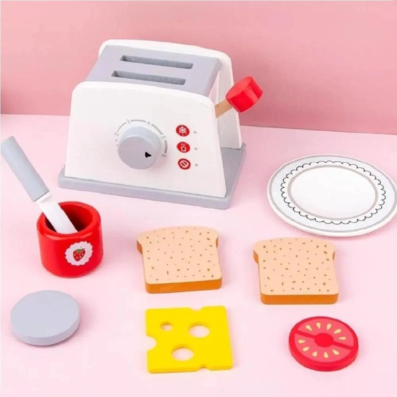 TOSTADORA DE JUGUETE DE MADERA CON ACCESORIOS PARA NIÑOS - 2