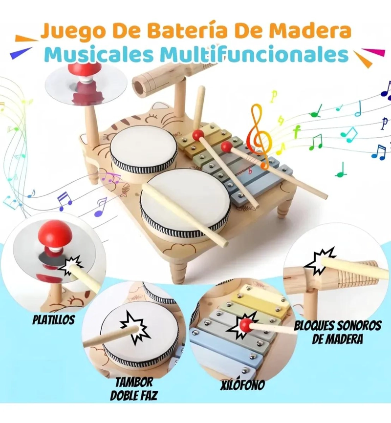 JUGUETE MUSICAL DIDACTICO DE MADERA 7 INSTRUMENTOS PARA NIÑOS - 4