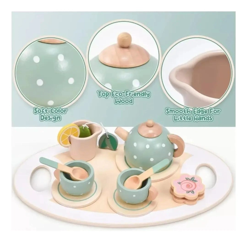 JUEGO DE TAZAS DE TE  DE MADERA PARA NIÑOS CON ACCESORIOS - 5