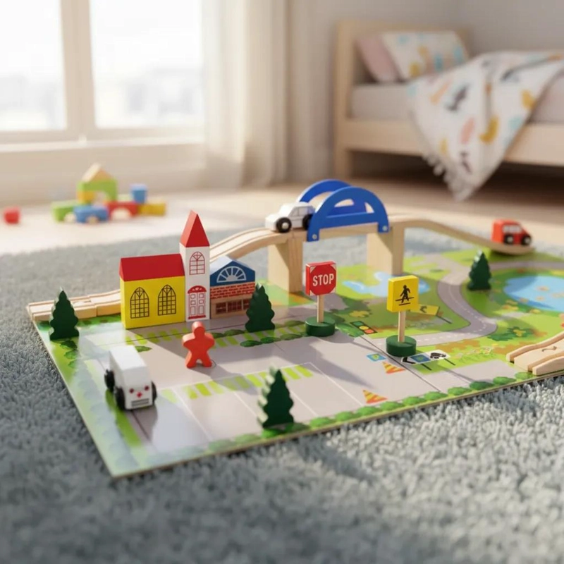 PISTA DE AUTO DE MADERA PARA NIÑOS DE 2 A 4 AÑOS - 3