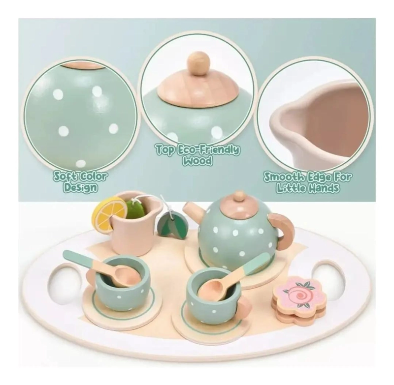 SET DE TAZAS DE TE  DE MADERA PARA NIÑOS JUGUETE DIDACTICO - 5