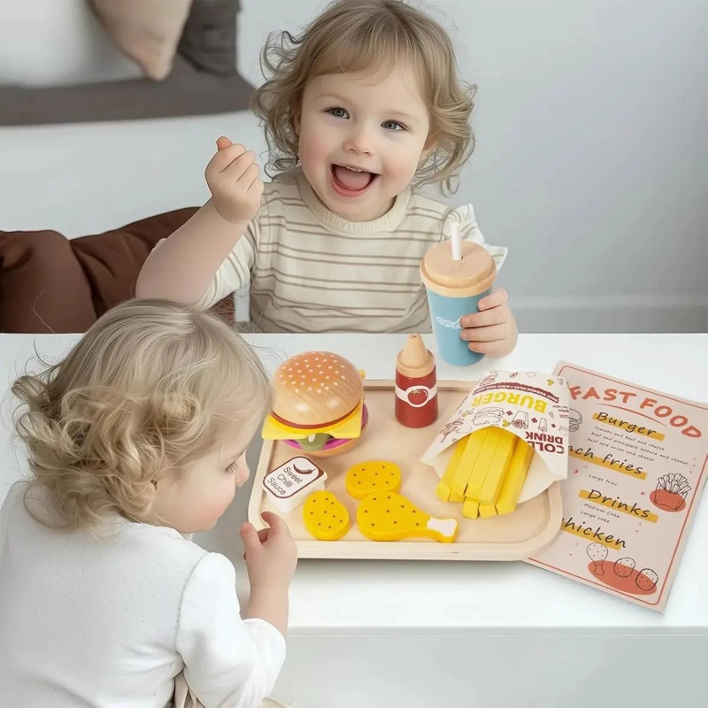 JUEGO DE MADERA APILABLE DE HAMBURGUESA PARA NIÑOS - 8