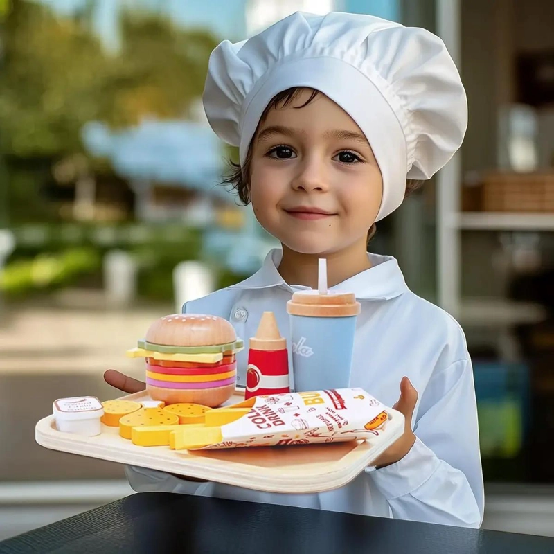JUEGO DE MADERA APILABLE DE HAMBURGUESA PARA NIÑOS - 9