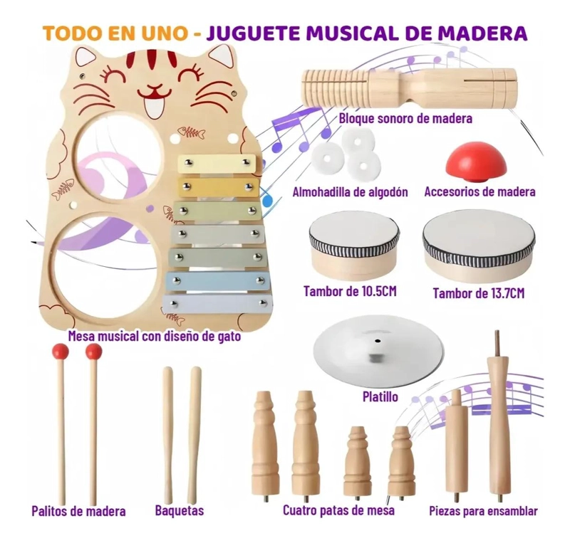 JUGUETE MUSICAL DIDACTICO DE MADERA PARA NIÑOS CON 7 INSTRUMENTOS - 5