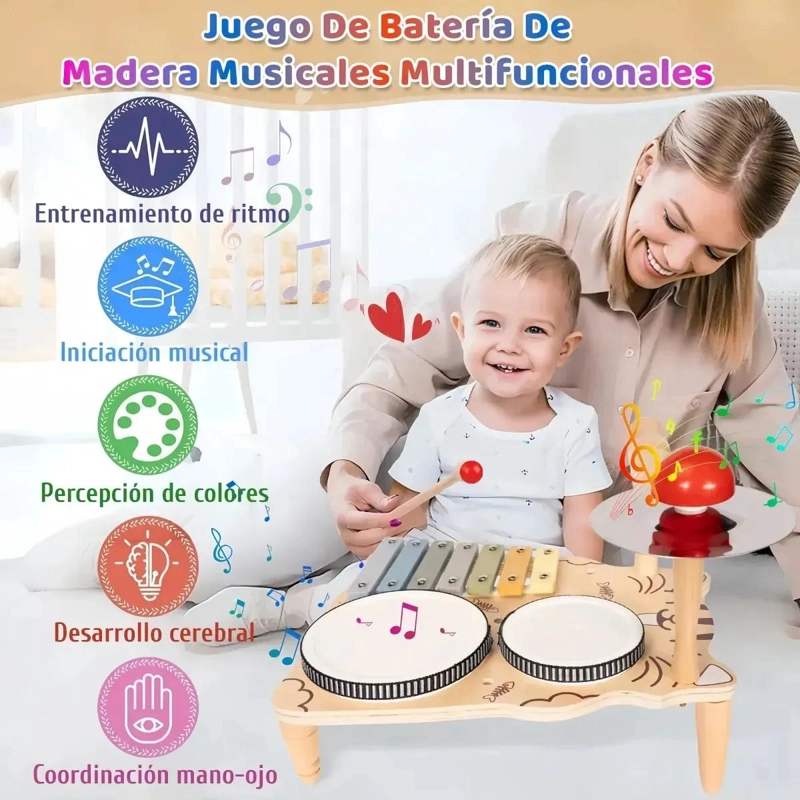 JUGUETE MUSICAL DIDACTICO DE MADERA PARA NIÑOS CON 7 INSTRUMENTOS - 9