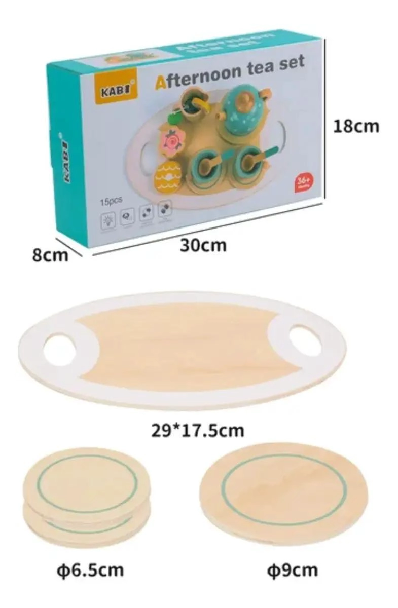 JUEGO DE TAZAS DE TE  DE MADERA PARA NIÑOS CON ACCESORIOS - 6