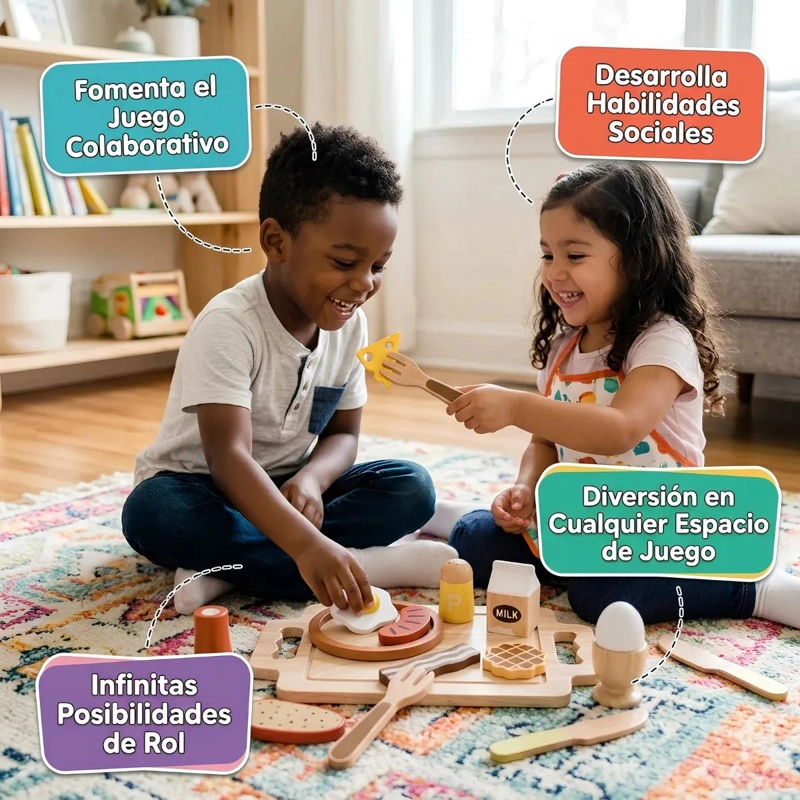 SET DE DESAYUNO DE MADERA PARA NIÑOS CON BANDEJA INTERACTIVA - 10