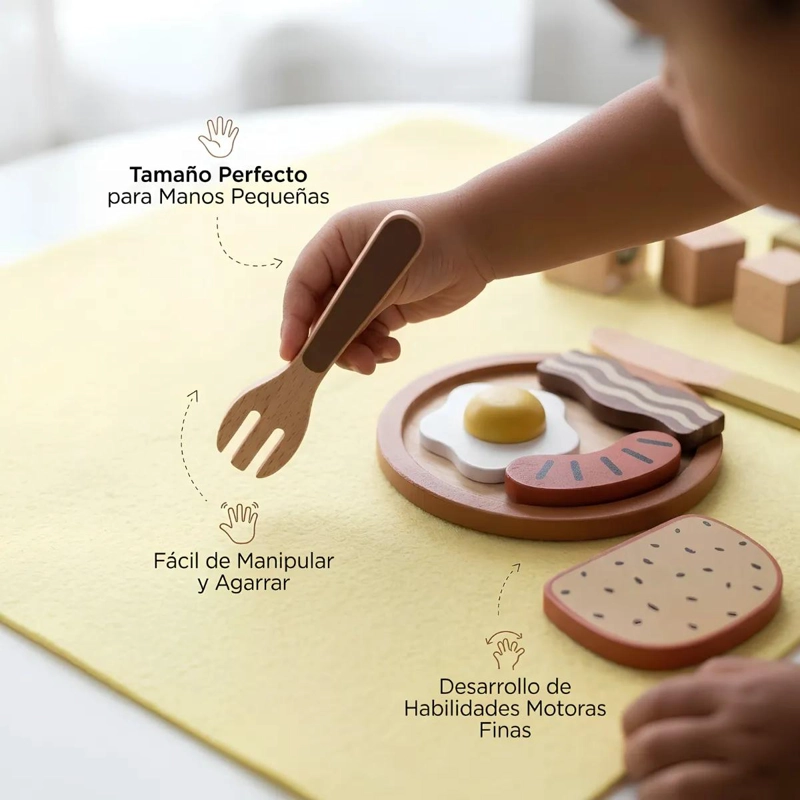 SET DE DESAYUNO DE MADERA PARA NIÑOS CON BANDEJA INTERACTIVA - 2