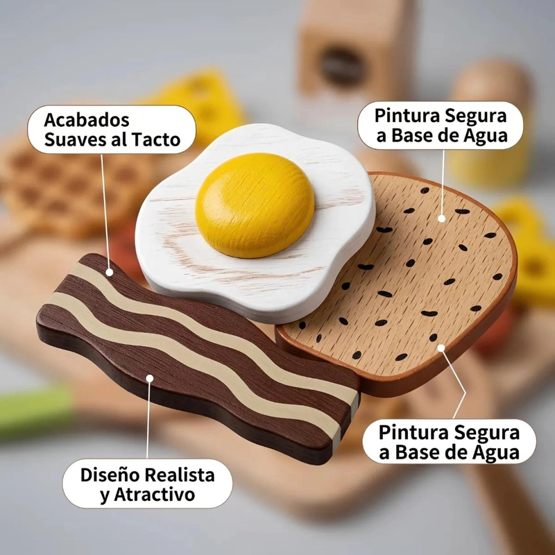 SET DE DESAYUNO DE MADERA PARA NIÑOS CON BANDEJA INTERACTIVA - 3