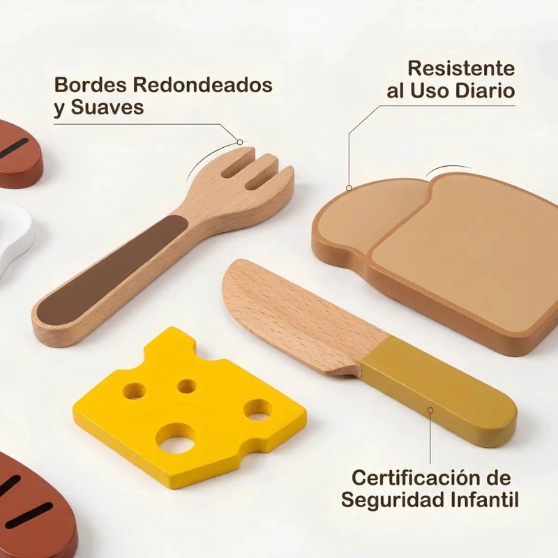 SET DE DESAYUNO DE MADERA PARA NIÑOS CON BANDEJA INTERACTIVA - 7