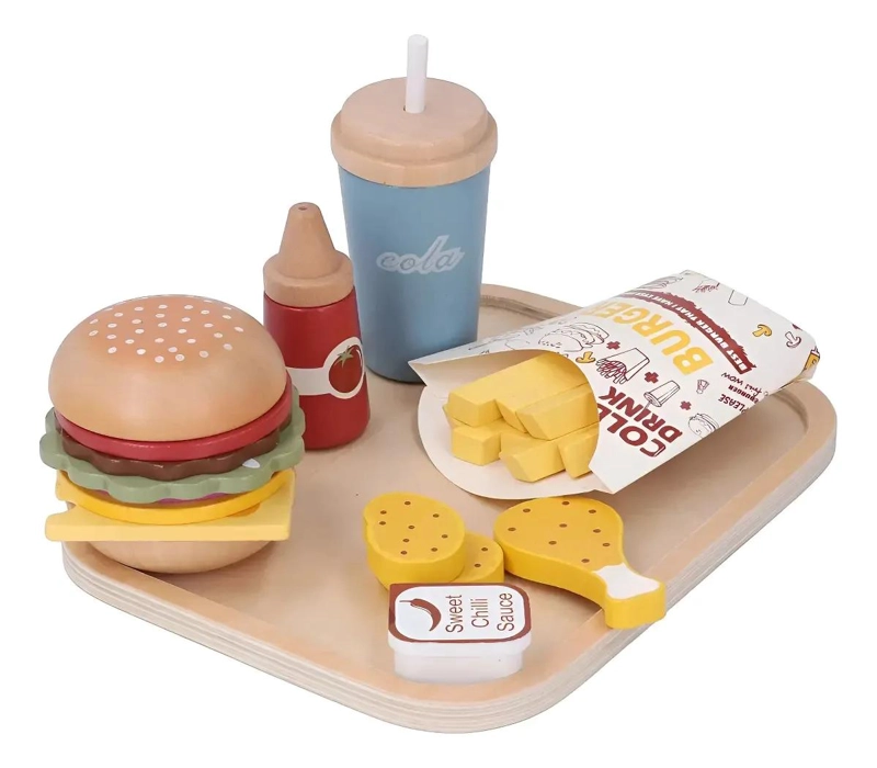JUEGO DE MADERA APILABLE PARA NIÑOS CON HAMBURGUESAS Y COMIDA - 1