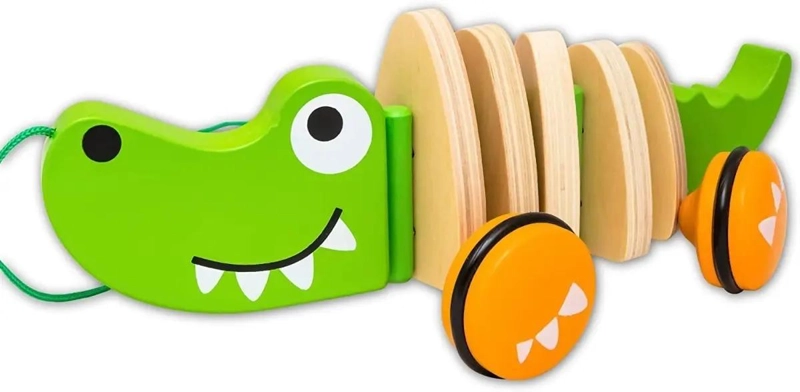 COCODRILO DE MADERA DIDACTICO PARA ARRASTRE CON COLA MOVIL - 2