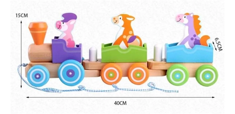 TREN DE ARRASTRE DE MADERA CON ANIMALES DE GRANJA PARA NIÑOS - 9