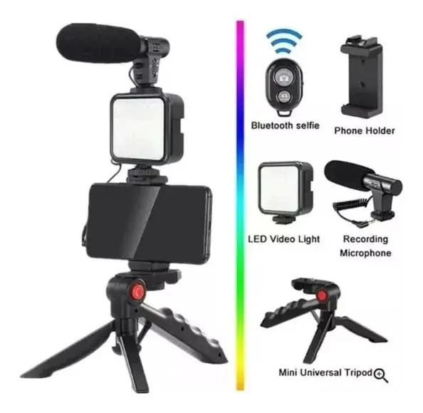 KIT DE GRABACION CON MICROFONO Y LUZ LED PARA VIDEOS - 3