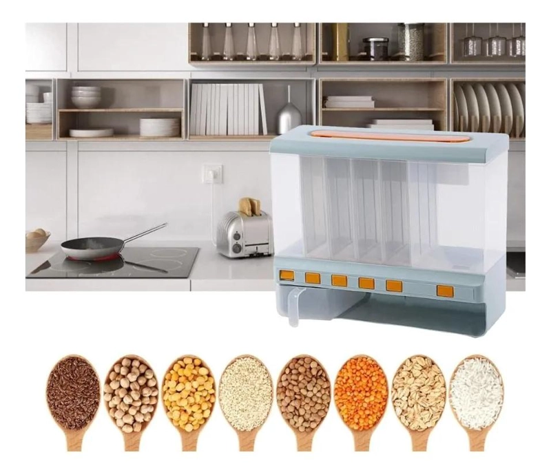 DISPENSADOR ORGANIZADOR DE ALIMENTOS SECOS CON 6 COMPARTIMENTOS - 3