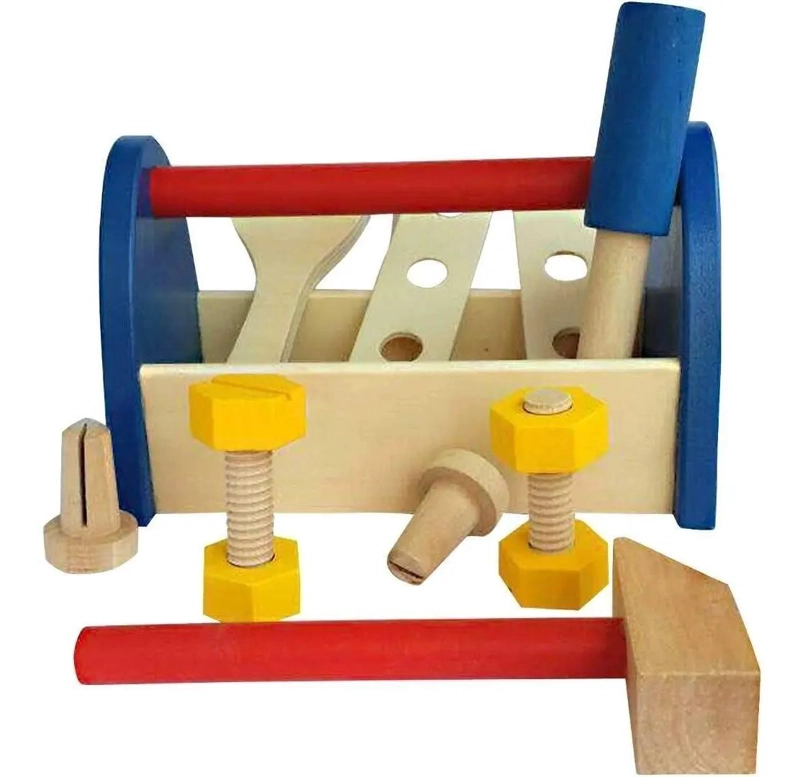 CAJA DE HERRAMIENTAS DE MADERA PARA NIÑOS CON 10 PIEZAS - 6