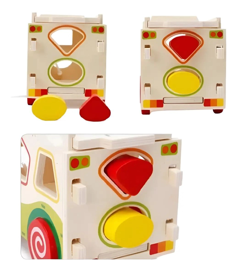 CARRO DE ARRASTRE Y ENCAJE DE MADERA PARA NIÑOS - 1