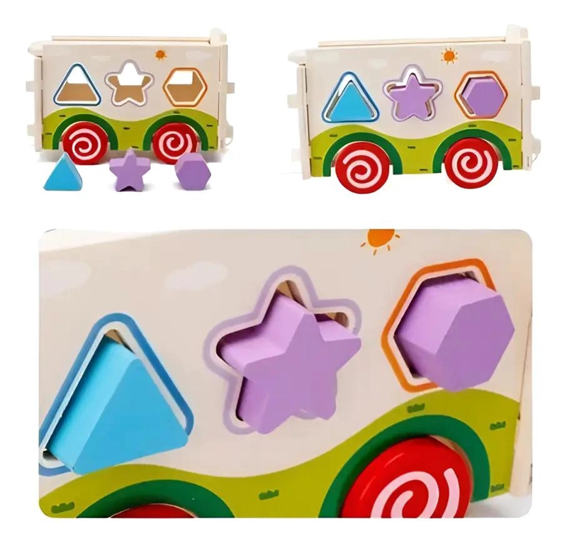CARRO DE ARRASTRE Y ENCAJE DE MADERA PARA NIÑOS - 2