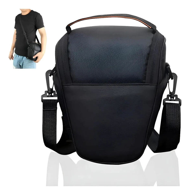 BOLSO ACOLCHADO NEGRO PARA CAMARA DSLR CON CORREA AJUSTABLE - 1