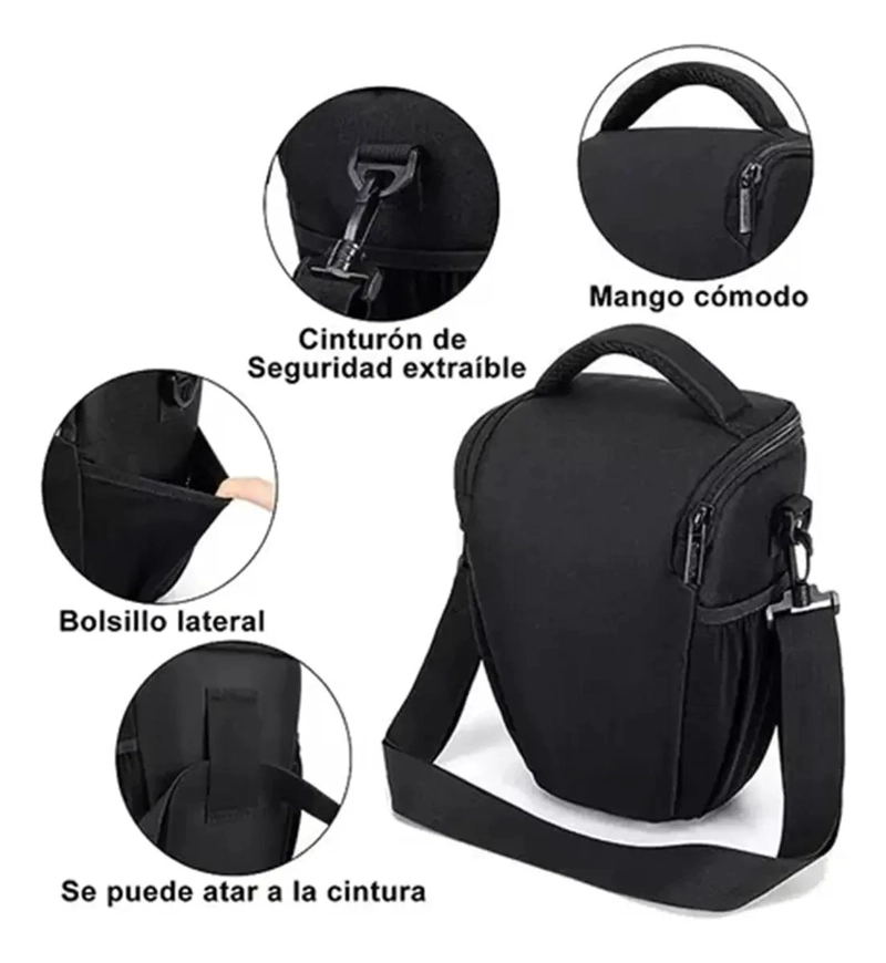 BOLSO ACOLCHADO NEGRO PARA CAMARA DSLR CON CORREA AJUSTABLE - 4