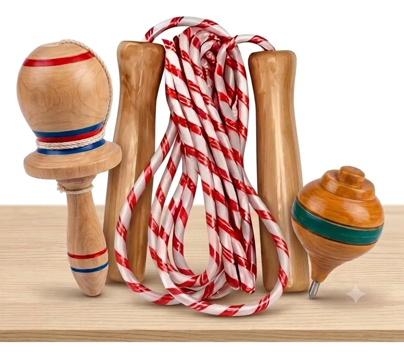 JUEGO DE TROMPO, EMBOQUE Y CUERDA PARA SALTAR - 1