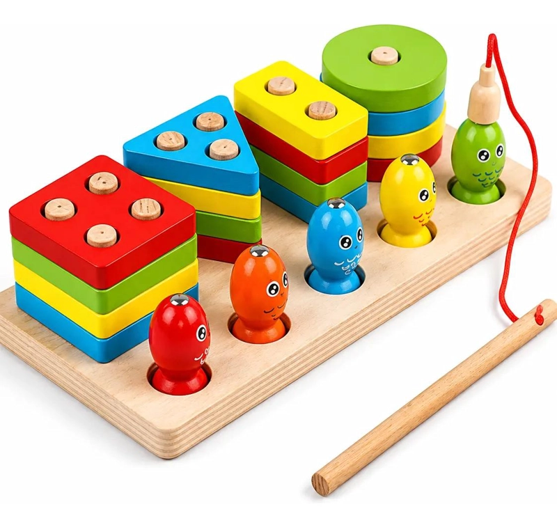 JUGUETE EDUCATIVO DE PESCA MAGNE TICA Y ENCAJE DE MADERA - 1