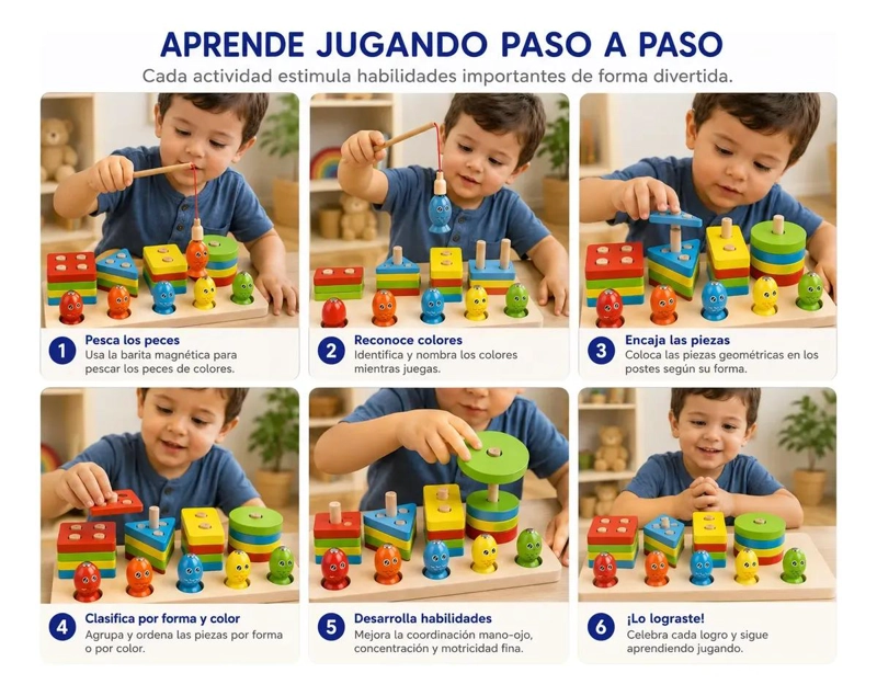 JUGUETE EDUCATIVO DE PESCA MAGNE TICA Y ENCAJE DE MADERA - 3