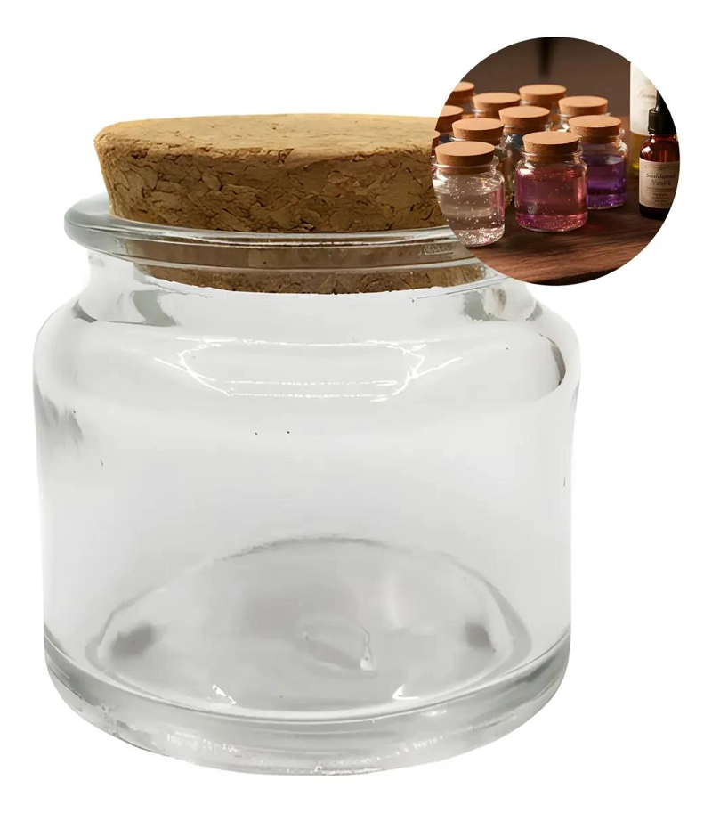 12 FRASCOS DE VIDRIO PORTA VELA CON TAPA DE CORCHO 100 ML - 1