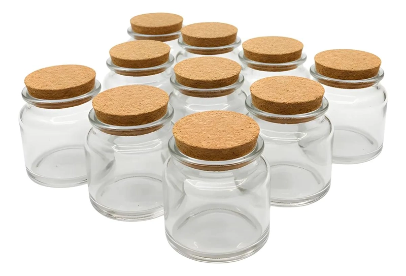 12 FRASCOS DE VIDRIO PORTA VELA CON TAPA DE CORCHO 100 ML - 5