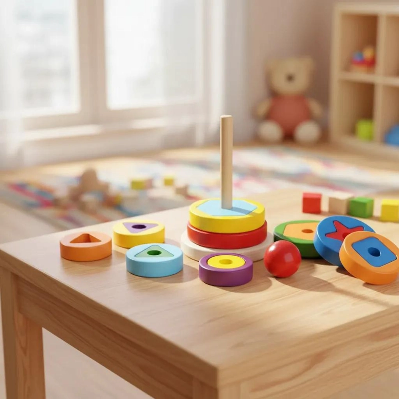 TORRE DE APILAMIENTO DIDACTICA DE MADERA PARA NIÑOS - 4