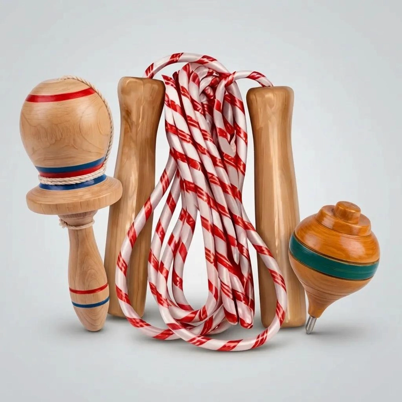 PACK DE JUEGOS TRADICIONALES: TROMPO, EMBOQUE Y CUERDA - 5