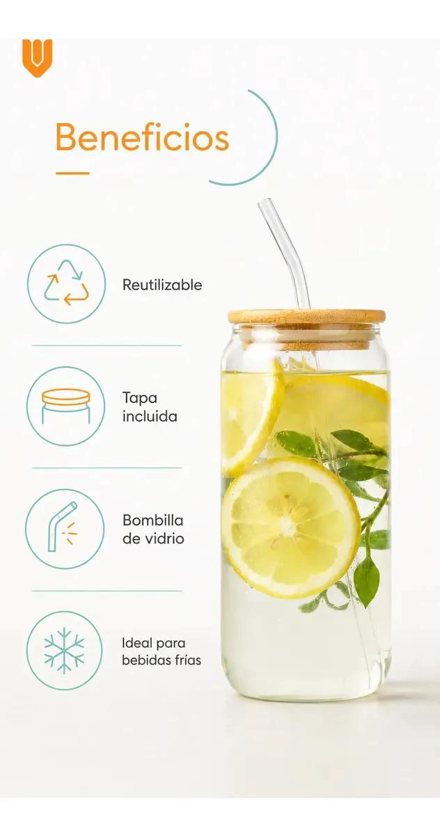SET DE 2 VASOS DE VIDRIO CON TAPA DE BAMBU PARA BEBIDAS - 10