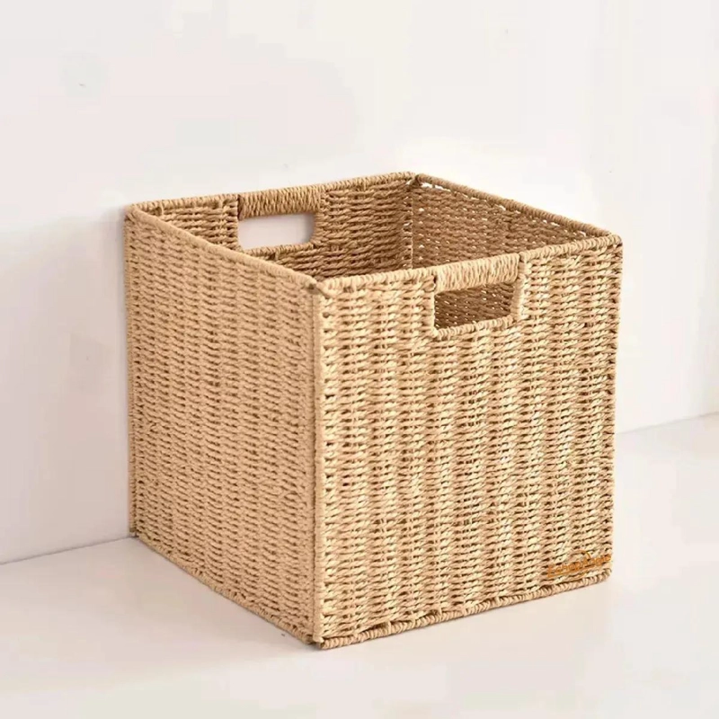 CESTA ORGANIZADOR DECORATIVA PLEGABLE DE MIMBRE NATURAL - 1