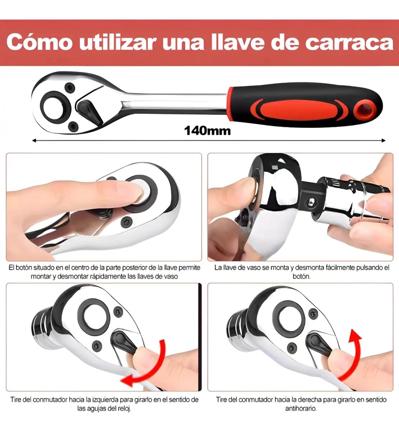 JUEGO DE HERRAMIENTAS MECANICAS 46 PIEZAS EN MALETIN ROJO - 4