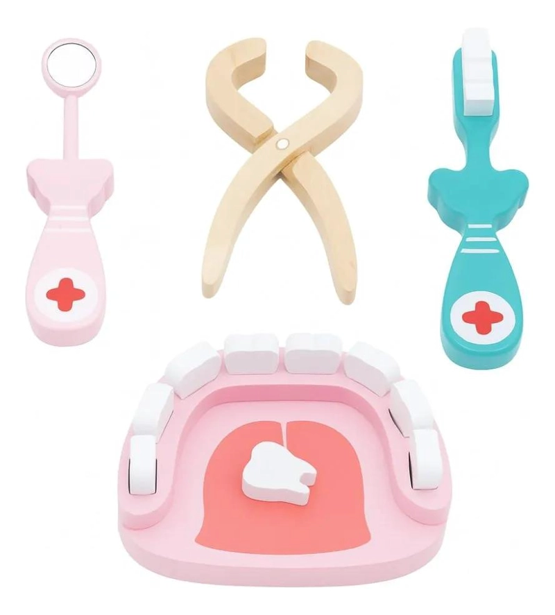 KIT DIDACTICO INFANTIL DE DENTISTA EN MADERA CON 36 PIEZAS - 7