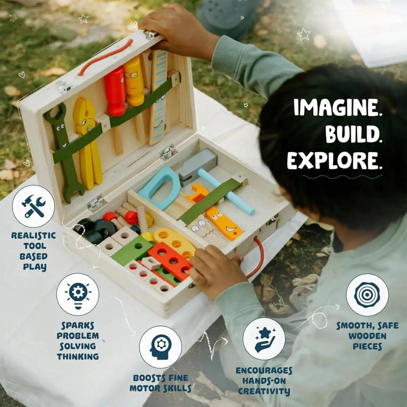 KIT DE HERRAMIENTAS DE MADERA MONTESSORI PARA NIÑOS 34 PIEZAS - 7