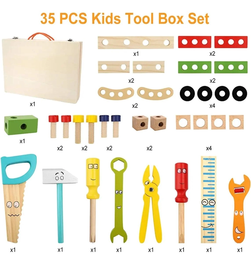 KIT DE HERRAMIENTAS DE MADERA MONTESSORI PARA NIÑOS 34 PIEZAS - 8
